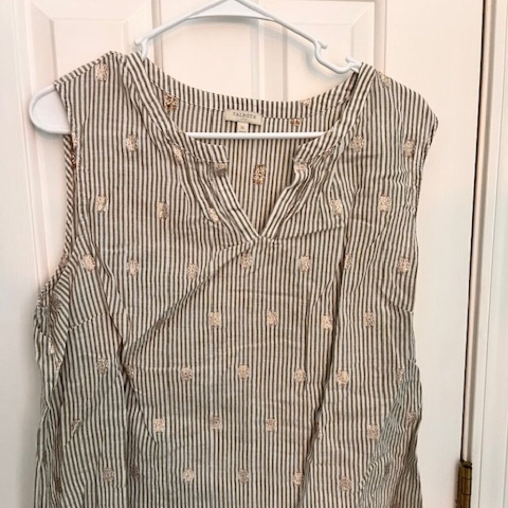 Kahki striped sleeveless blouse